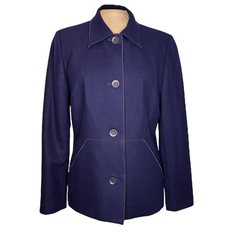 Vintage Harve Bernard Wool Blend 3-Button Structured Blazer with Navy Plum Sz.6‎